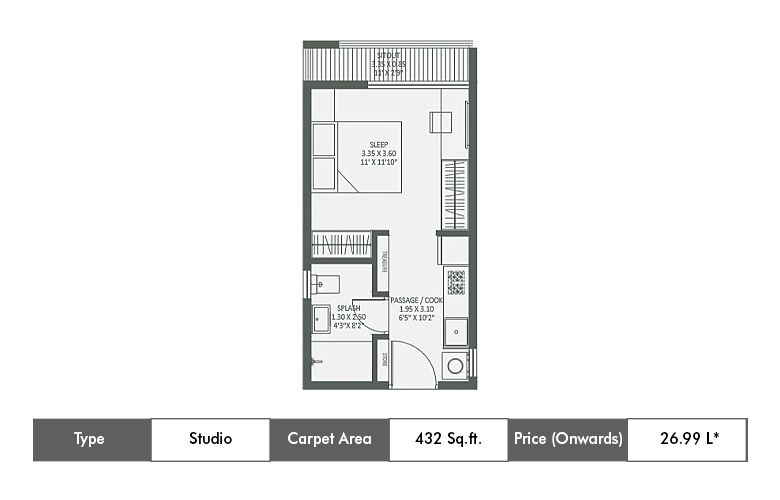 studio 43 sq.ft