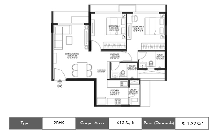 2 BHK 613 SqFt