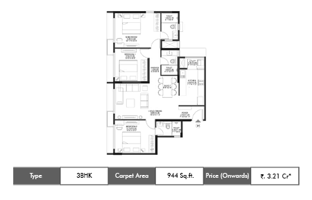 3 BHK 944 SqFt