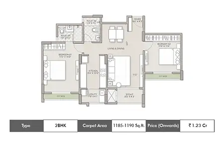 2bhk 1185-1190sq.ft
