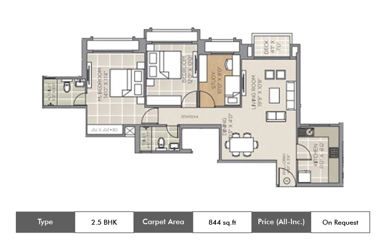 2.5 BHK-844 Sq.ft