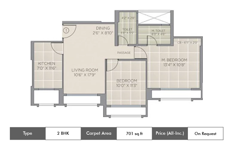 2 BHK-701 Sq.ft