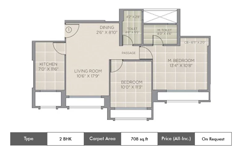 2 BHK-708 Sq.ft