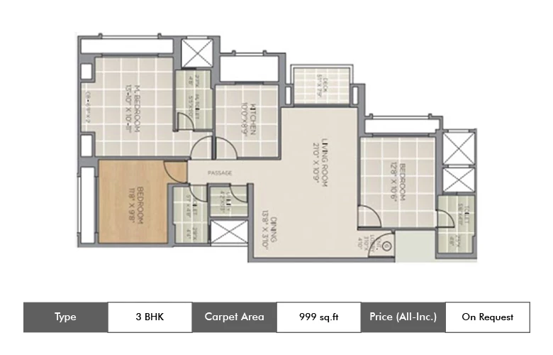 3 BHK-999 Sq.ft
