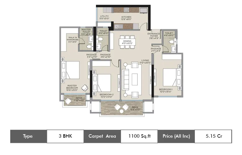 3 BHK-1100 Sq.ft.