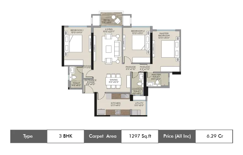 3 BHK-1297 Sq.ft.
