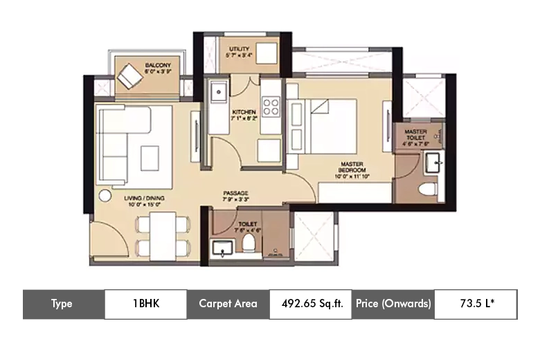 1 BHK-492.65 Sq.ft.