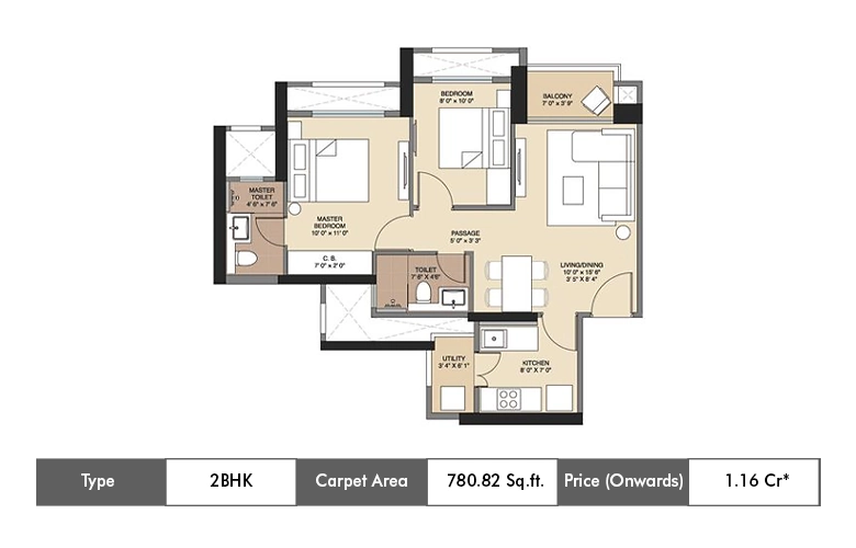 2 BHK-780.82 Sq.ft.