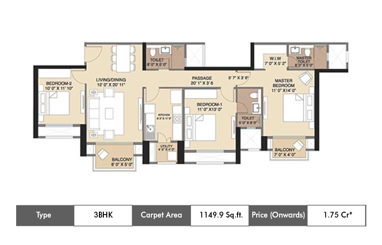 3 BHK-1149.9 Sq.ft.