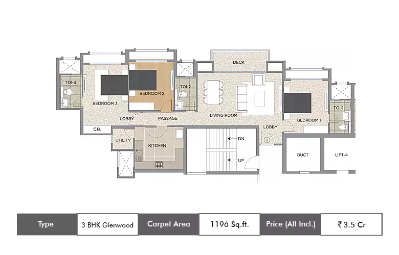 3 Bhk-1196 Sq.ft