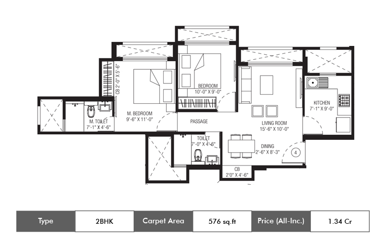 2Bhk-576 Sq.ft