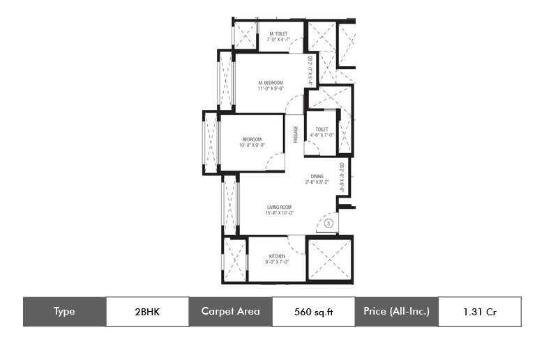 2Bhk(Oblia A)-560 Sq.ft