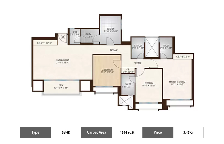 3 BHK-1391 Sq.ft.