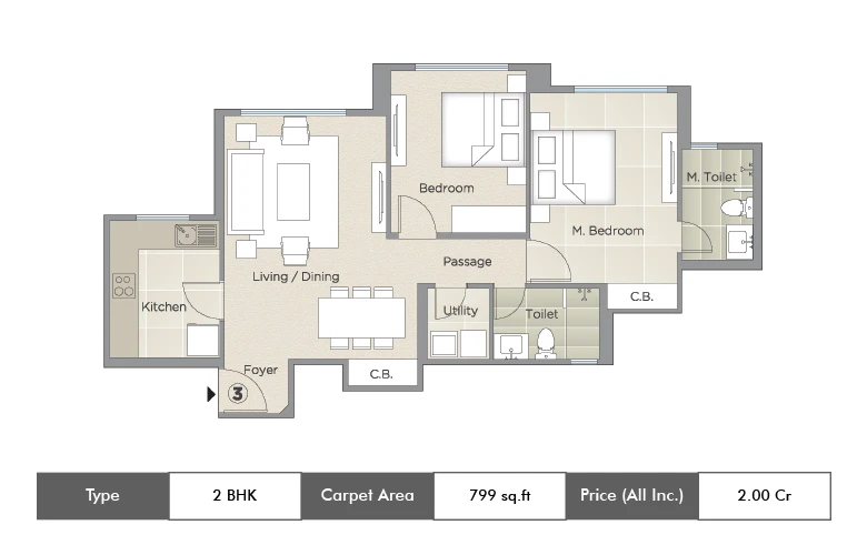 2 BHK-799 Sq.ft.