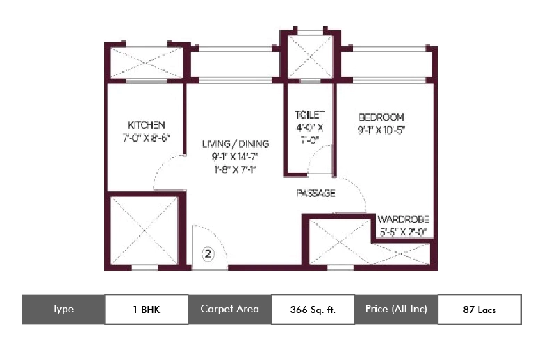 1 BHK-366 Sq.ft.