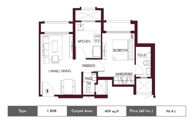 1 BHK-409 Sq.ft.
