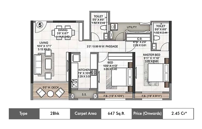 2 BHK-647 Sq.ft.