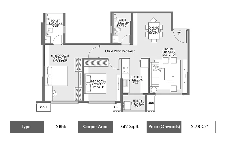 2 BHK-742 Sq.ft.