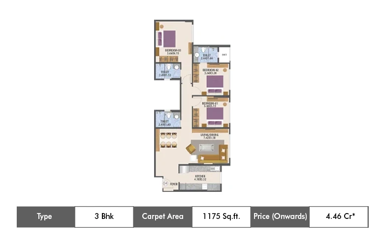 3 BHK-1175 Sq.ft.