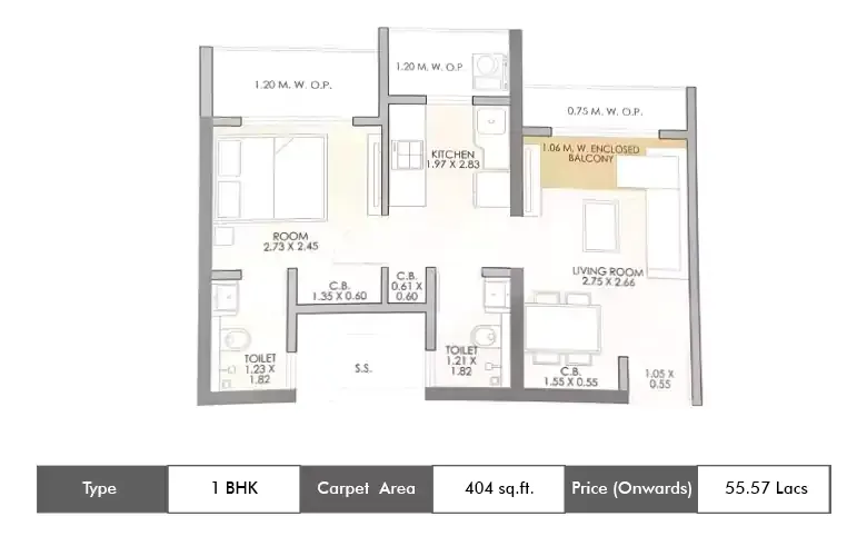 1 BHK-404 Sq.ft.