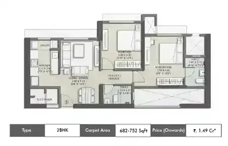 2 BHK 682 - 752 SqFt