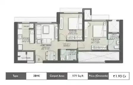 3 BHK-979 Sq.ft.