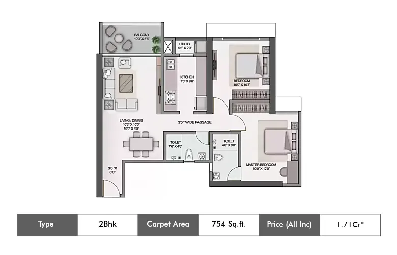 2 bhk-754 Sq.ft