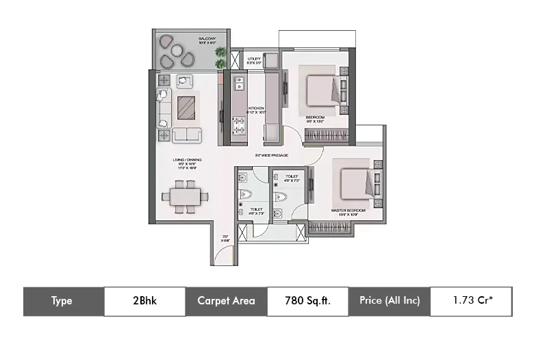 2 Bhk-780 Sq.ft