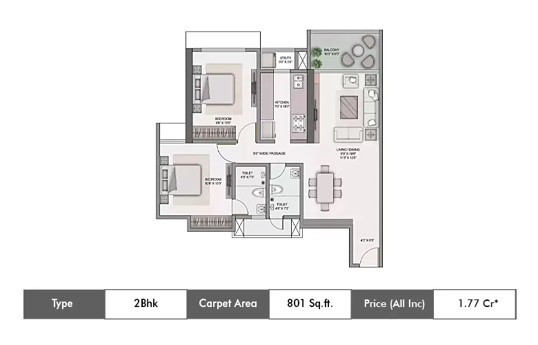 2 Bhk-801 Sq.ft