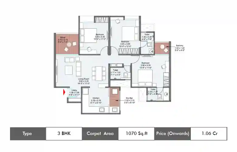 3 BHK-1070 Sq.ft