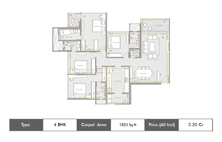 4 BHK-1823  Sq.ft.