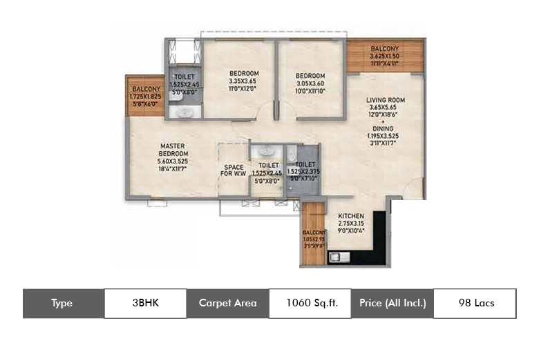 3 BHK-1060 Sq.ft