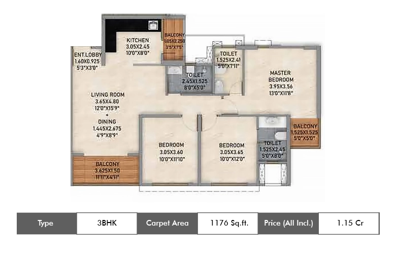 3 BHK-1176 Sq.ft