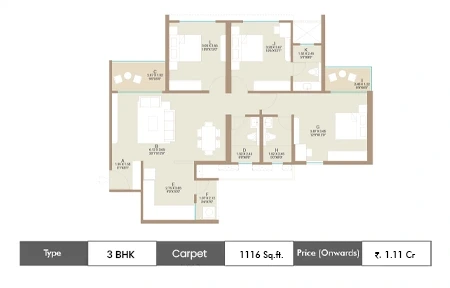 3 BHK-1116 Sq.ft.