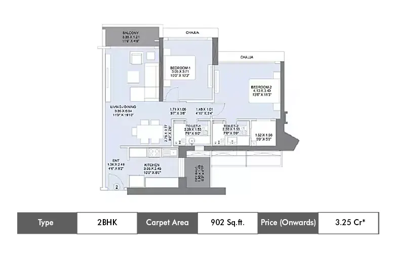 2 BHK-902 Sq.ft.