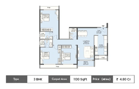 3 BHK-1130 SqFt