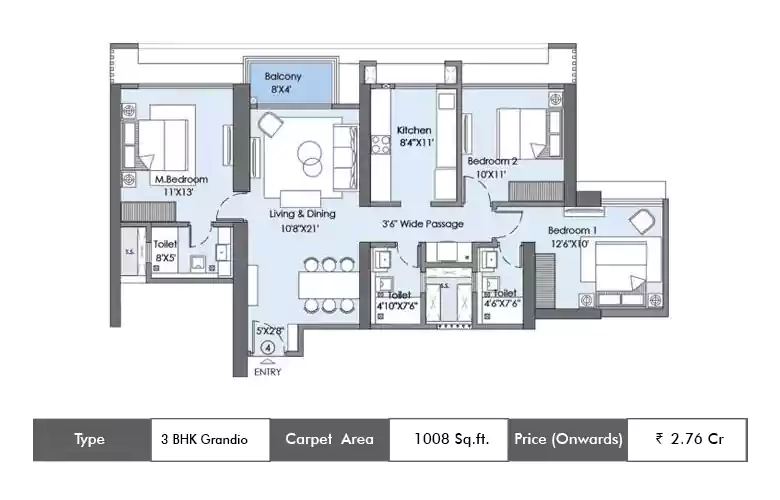 3 Bhk-1088 Sq.ft