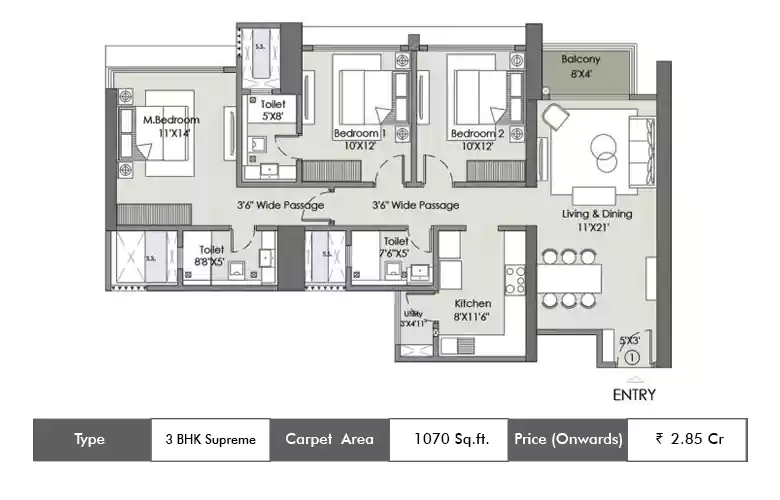 3 bhk-1070 Sq.ft.