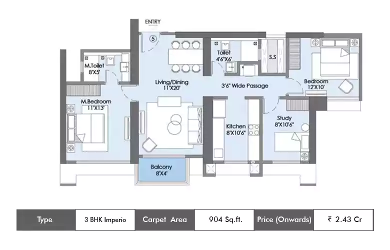 3 Bhk-904 Sq.ft.