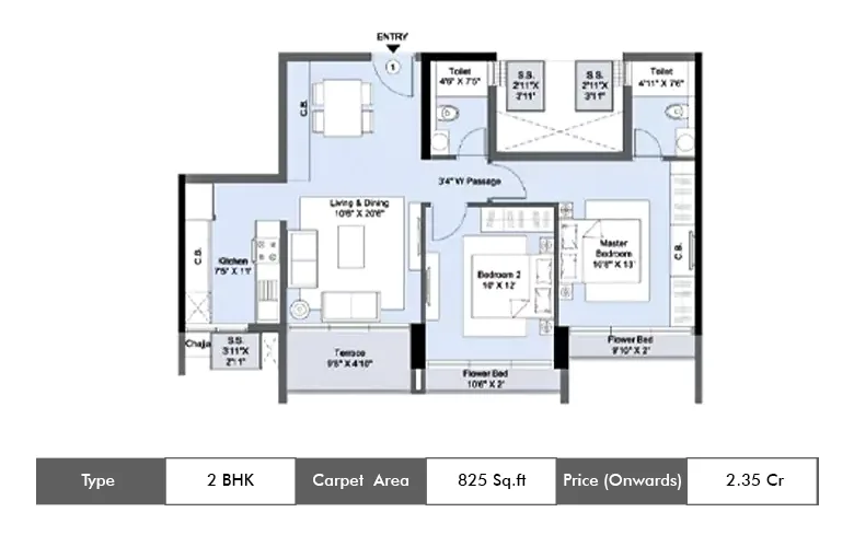 2 BHK-825 Sq.ft.