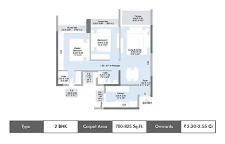 2 BHK-825 Sq.ft