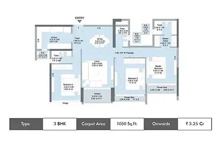 3 BHK-1050 Sq.ft