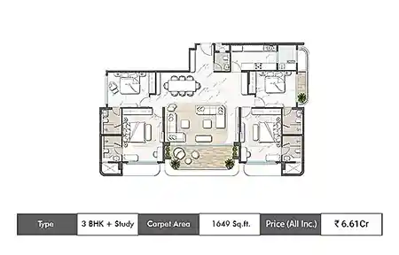 3 BHK-1649 Sq.ft