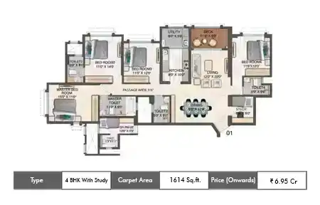 4 Bhk With Study-1614 Sq.ft