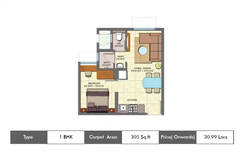 1 BHK-305 Sq.ft.
