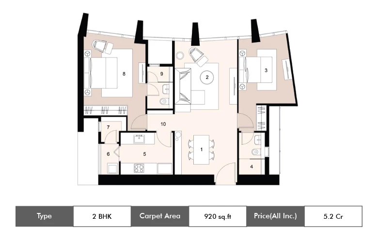 2 BHK 920 Sq.ft