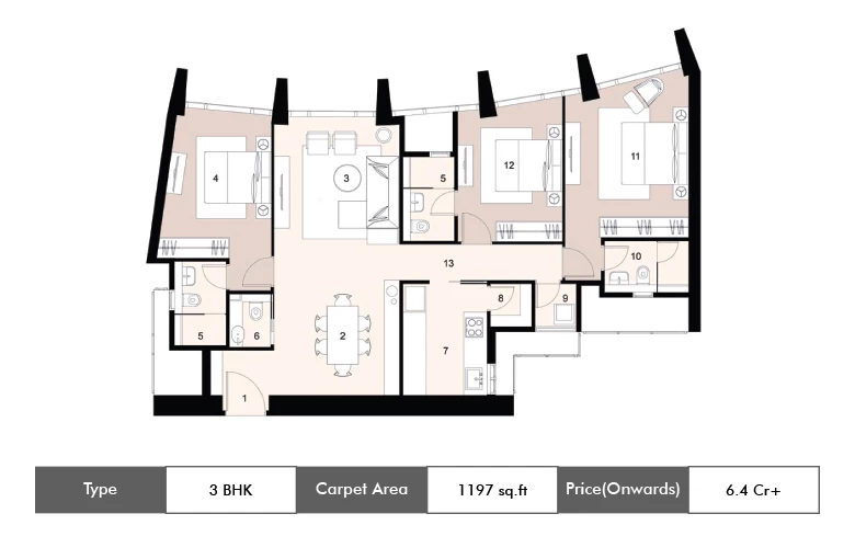 3 BHK 1197 Sq.ft