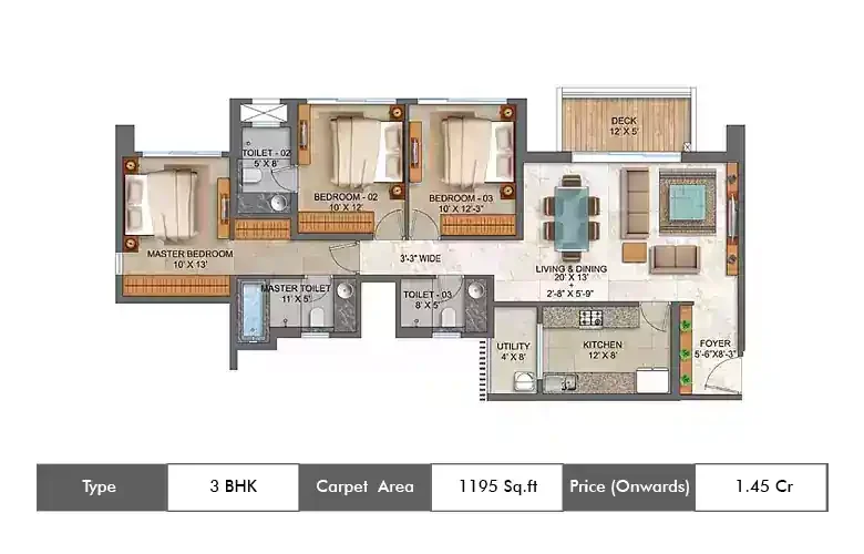 3 BHK-1195 Sq.ft.