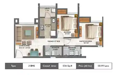 2 BHK-536 Sq.ft.