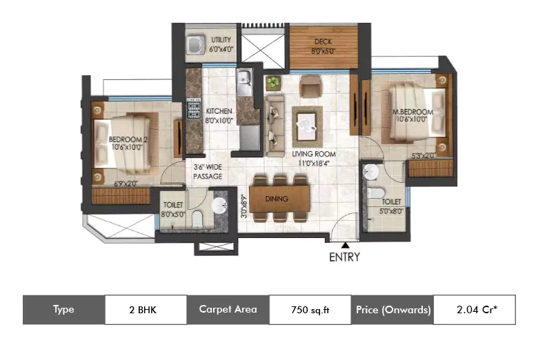 2 bhk 750 sq.ft